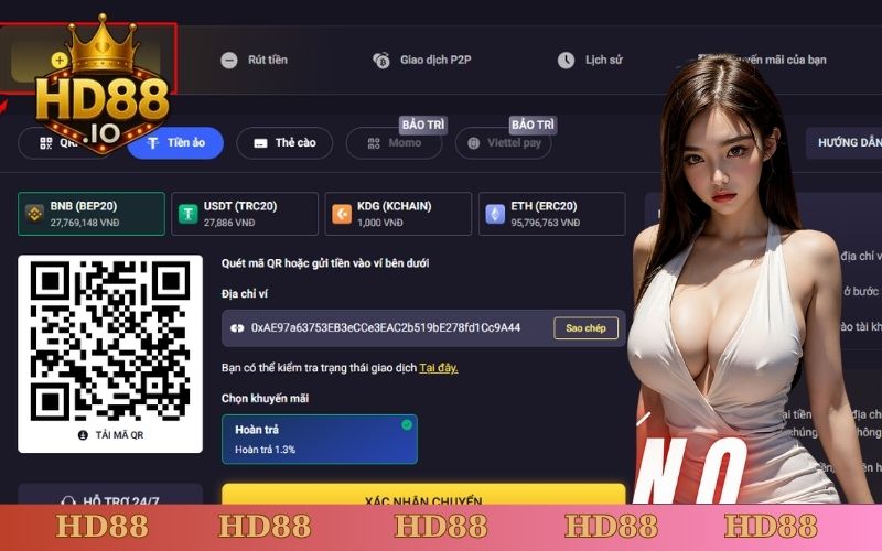 Hệ thống nạp tiền HD88 hỗ trợ nhiều phương thức tiện lợi